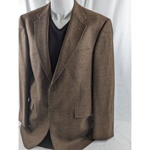 Hart Schaffner Marx Wool Blazer Suit Jacket Brown Nailhead 42L *Flaw*